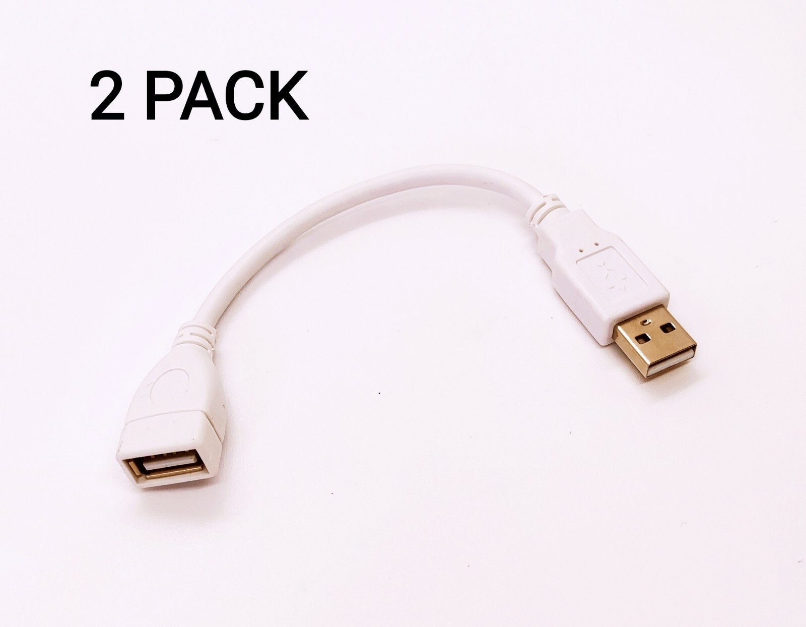 2 Pack 1Ft USB 2.0 A Male / A Female Extension Cable White Color
