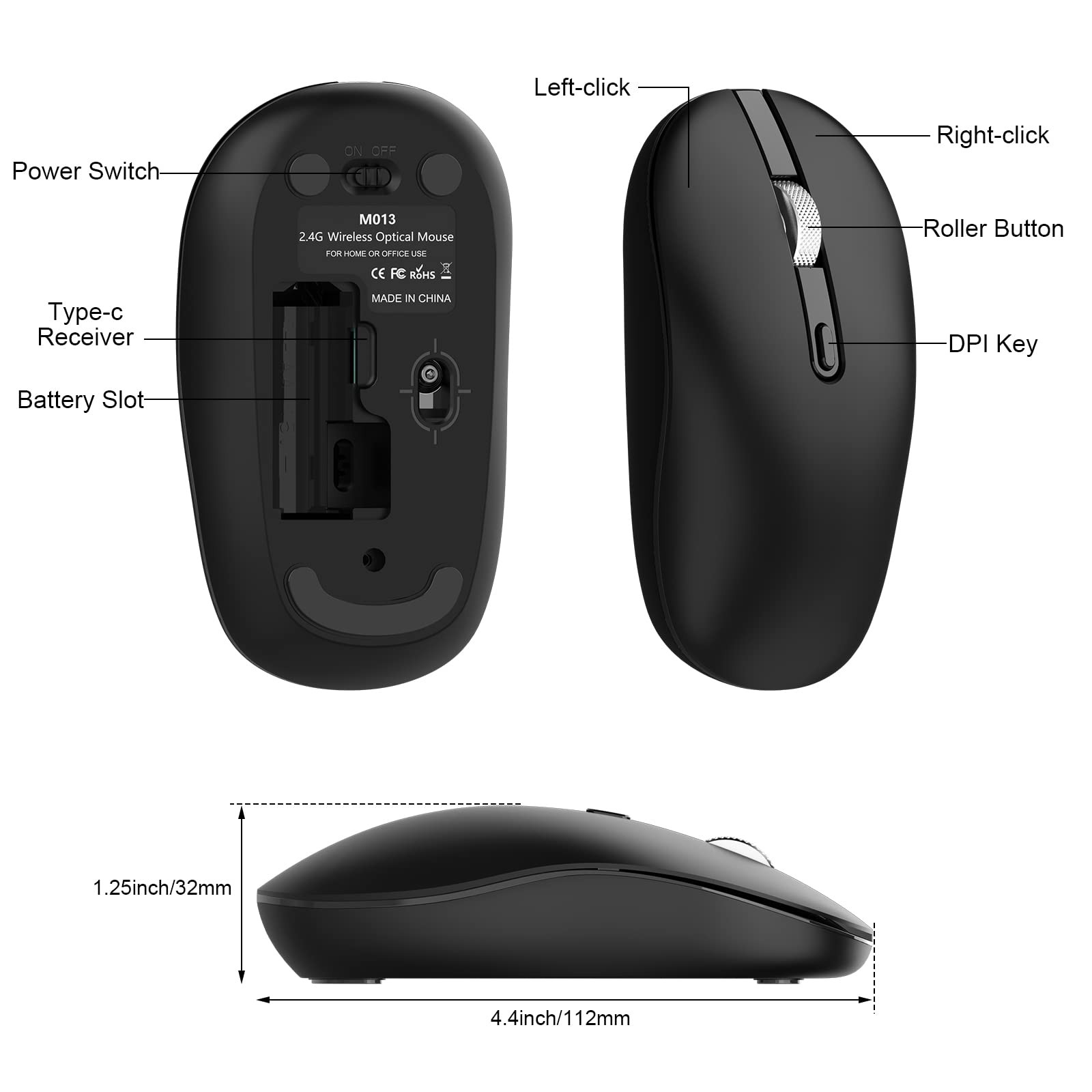 Type C Wireless Mouse, USB C Mice 2.4G Silent Cordless with Type C Receiver, …