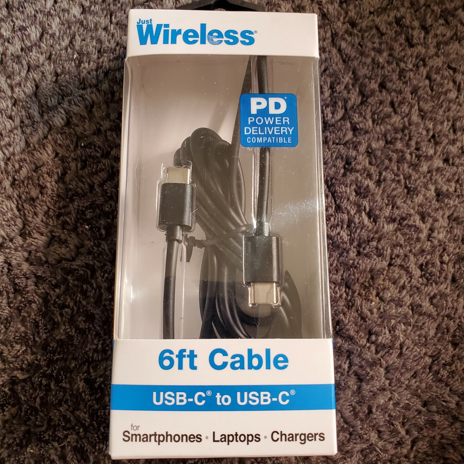 Just Wireless 6′ USB-C to USB-C Power Delivery Cable – Black