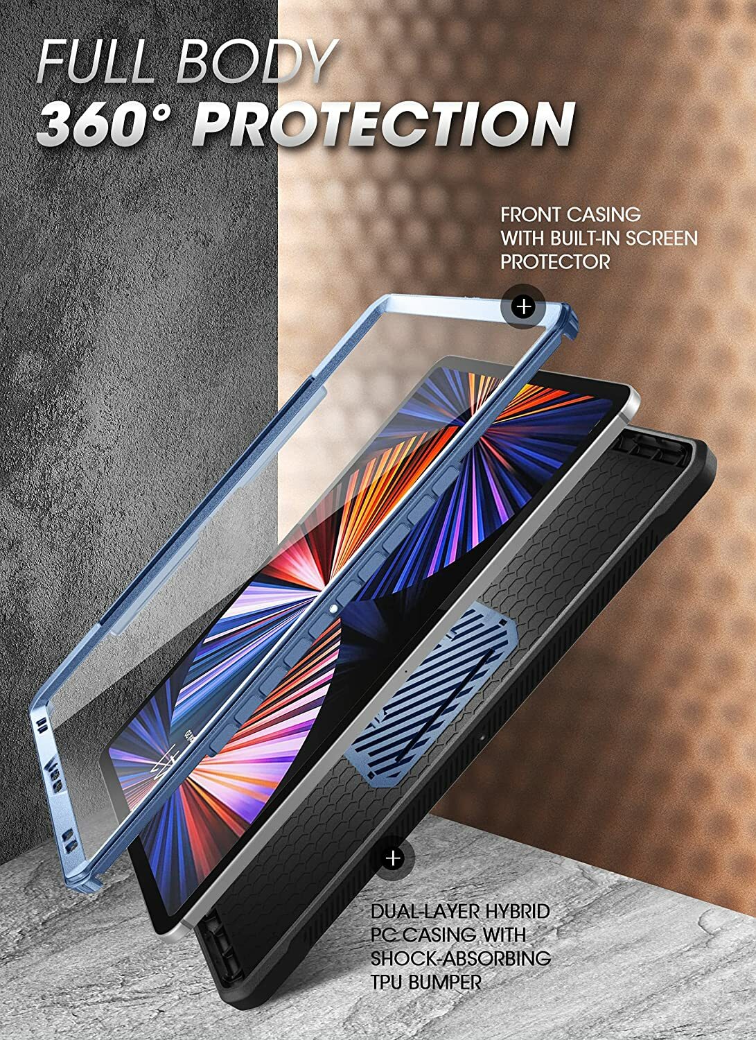 For iPad Pro 12.9″ 11″ (2022-2018 Release) SUPCASE Rugged Case 360 Screen Cover