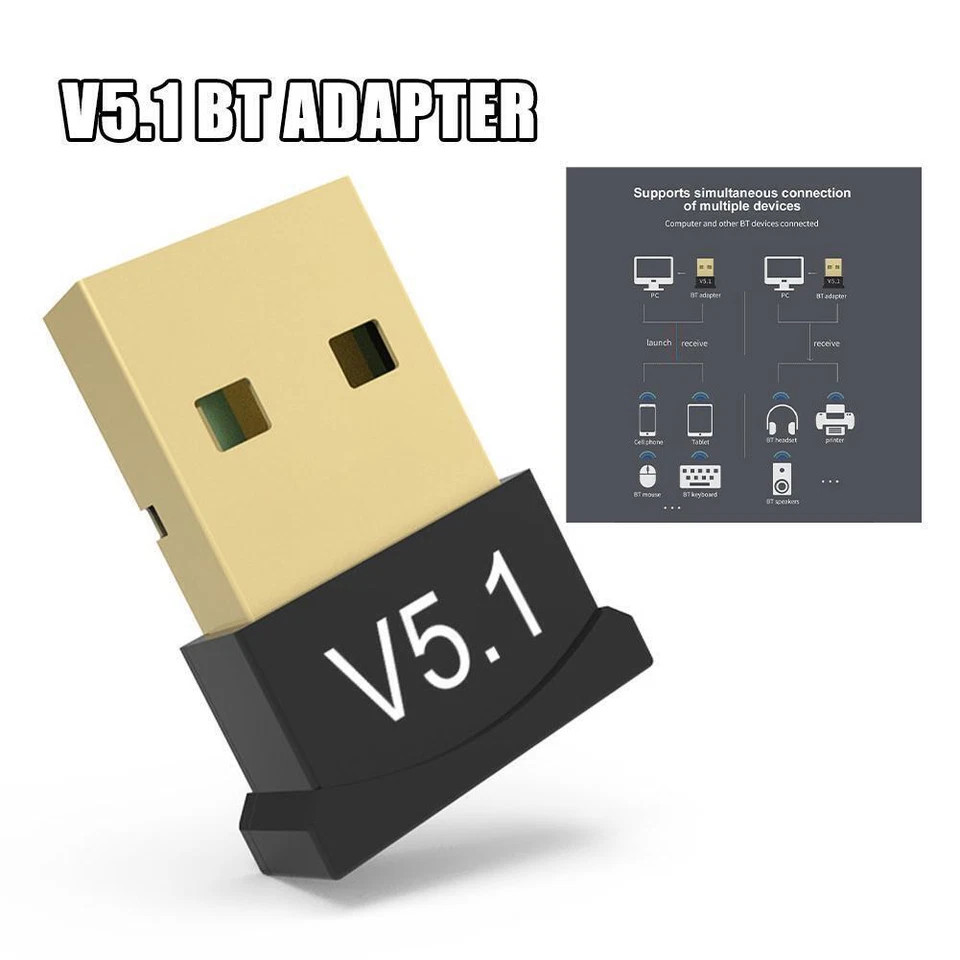 USB 2.0 Wireless Bluetooth 5.1 Adapter Dongle Transmitter Receiver For PC Laptop