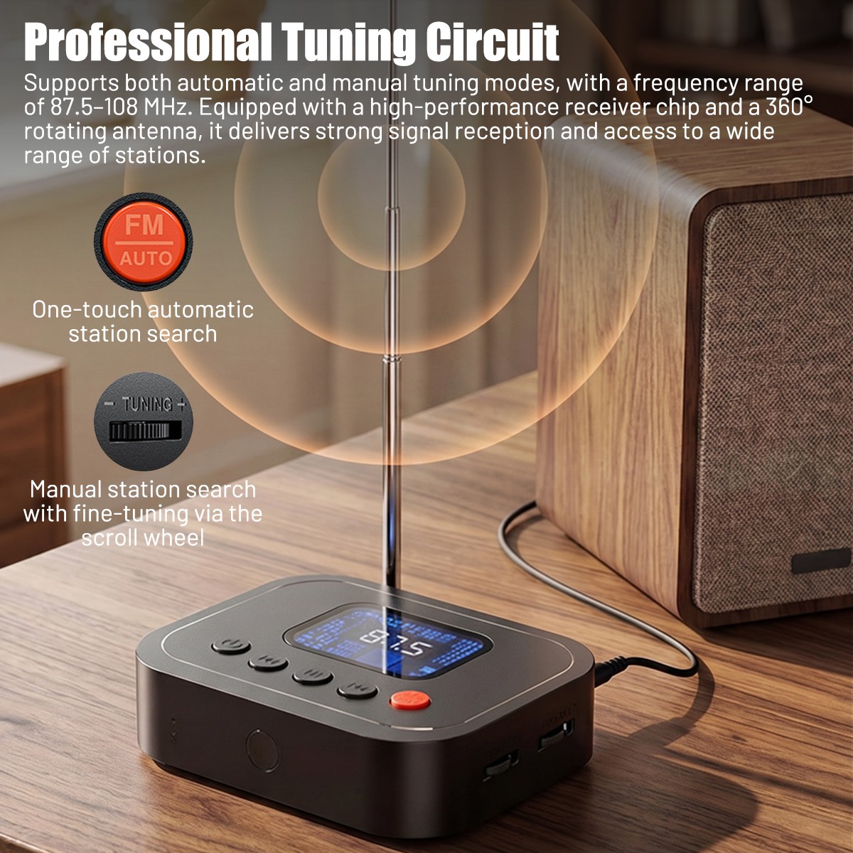 Bluetooth 6.0 Audio Receiver FM Radio 3.5Mm AUX RCA/USB/U Disk Bluetooth Adapter