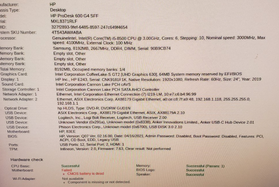 HP ProDesk 600 G4 SFF Desktop PC Core i5-8500 @ 3.00GHz 8GB RAM No HDD/SSD