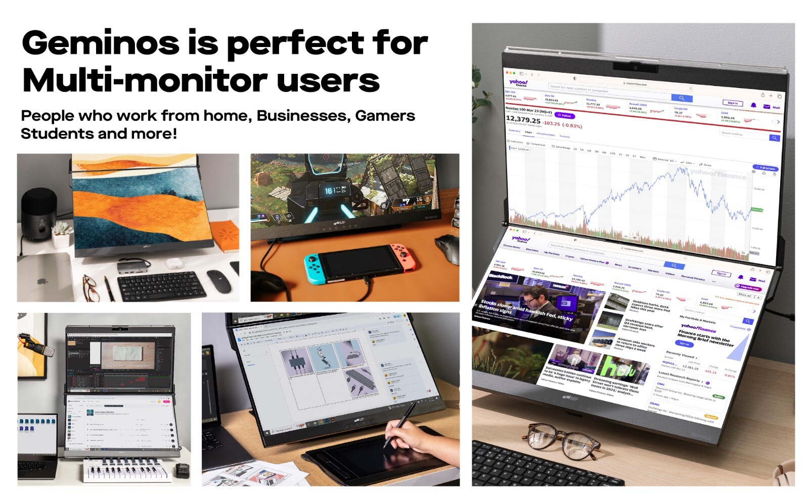 Mobile Pixels Geminos Dual 24″ Stacked Computer Monitors with Webcam&Speakers