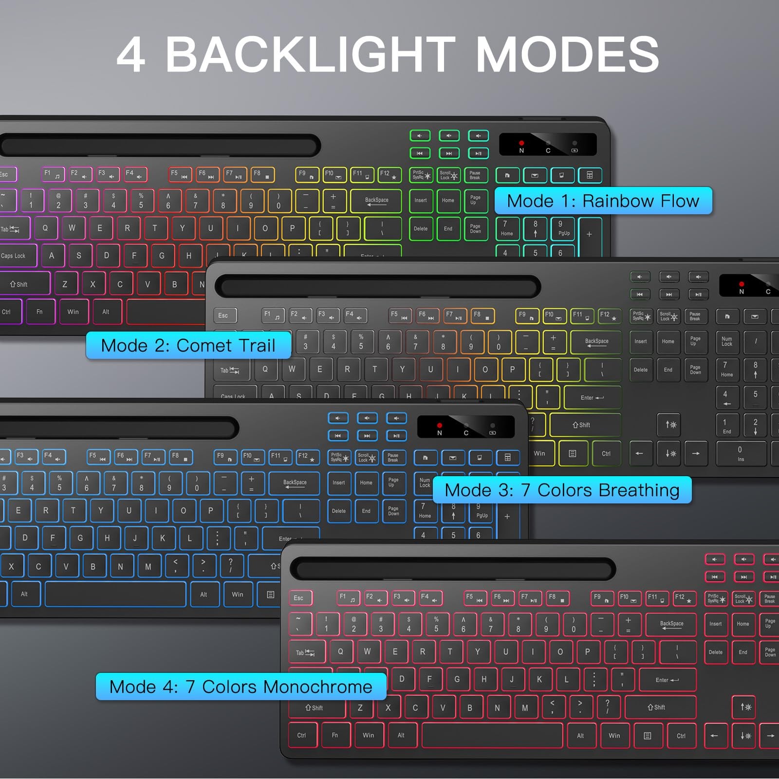 Wireless Keyboard with 7-Color RGB Backlit, Full-Size Computer Keyboard with …