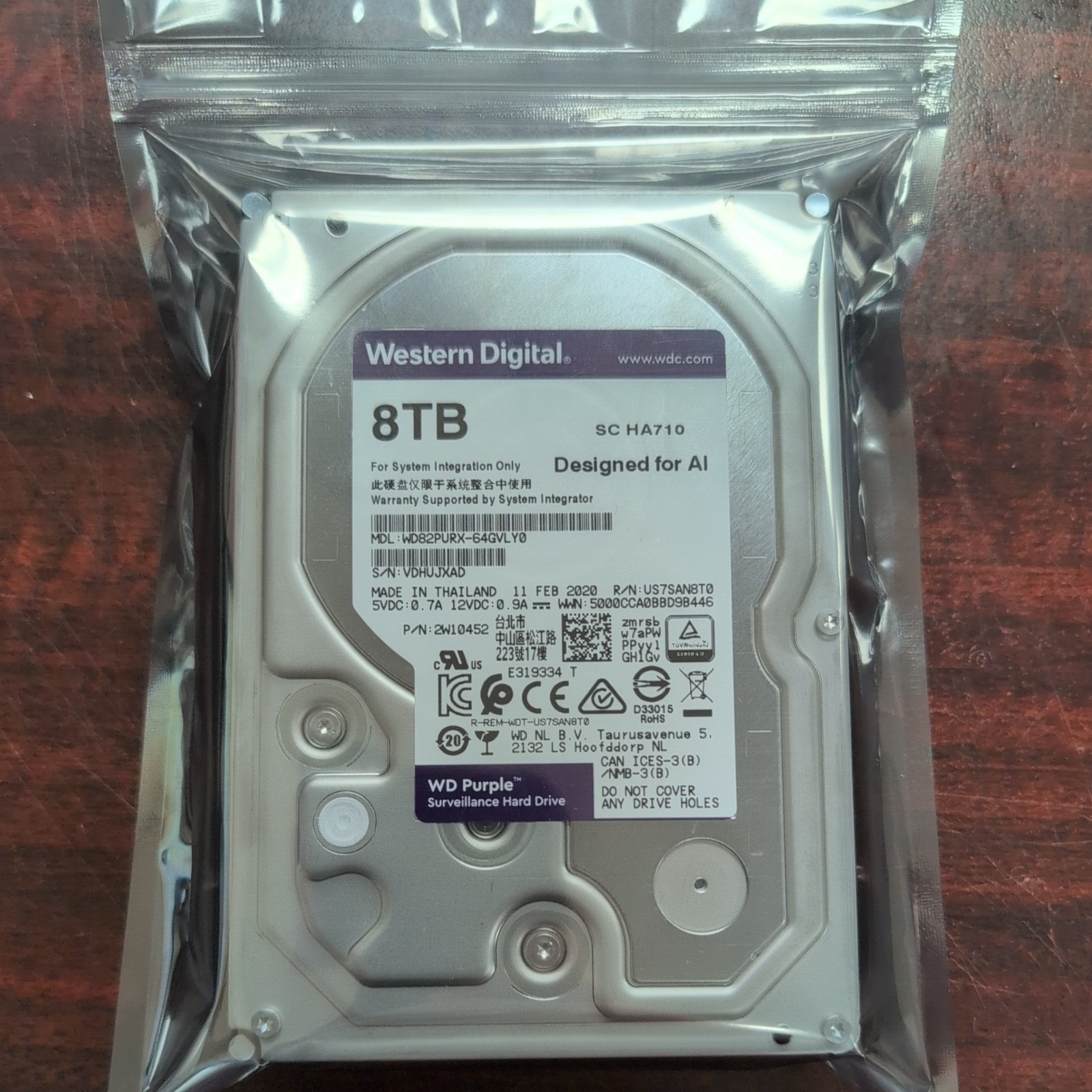 WD Purple 8TB 3.5″ Surveillance HDD SC HA710 / WD82PURX – Feb 11 2020