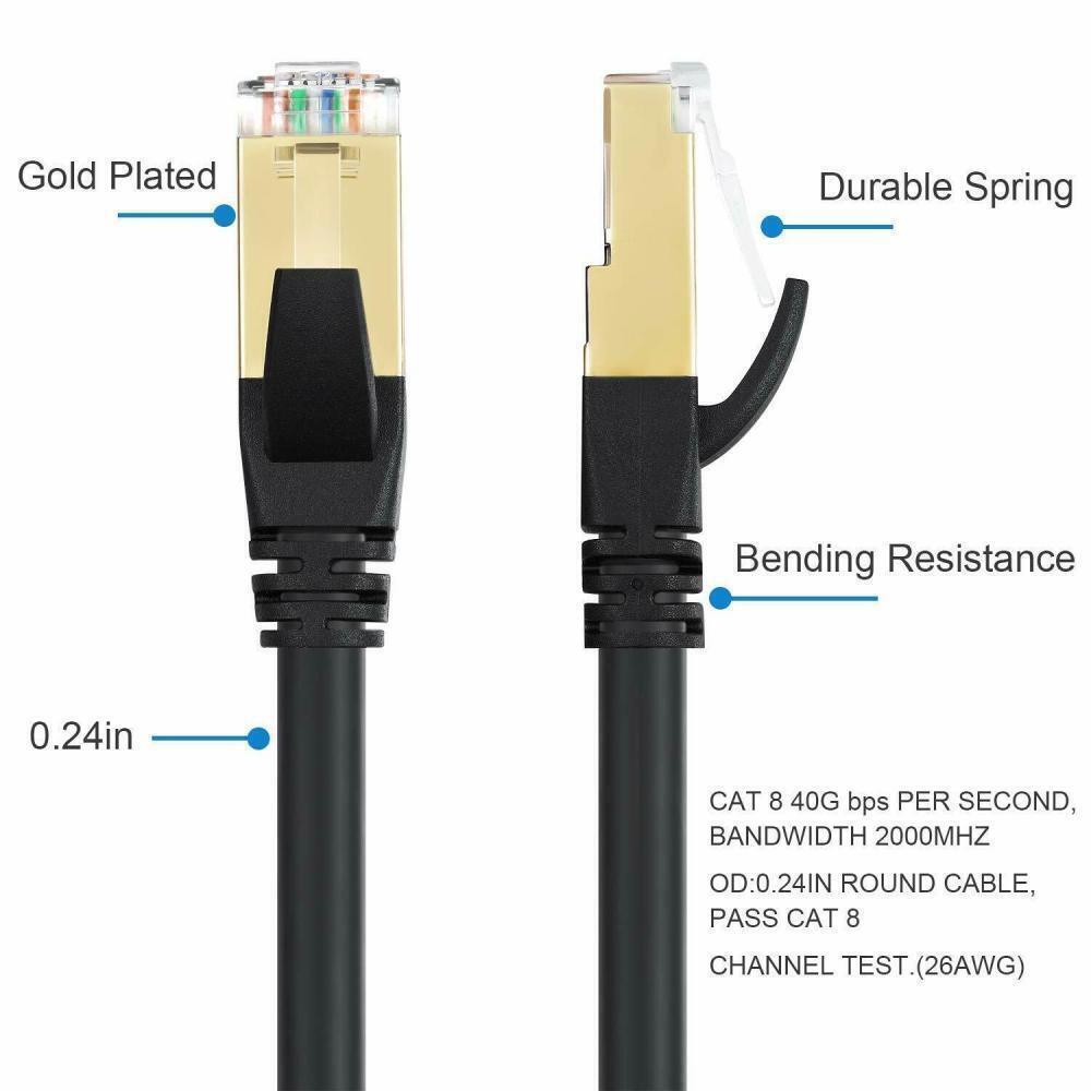 CAT 8 Ethernet RJ45 Cable High Speed 40Gbps LAN Patch Network Gold Plated 6-50ft