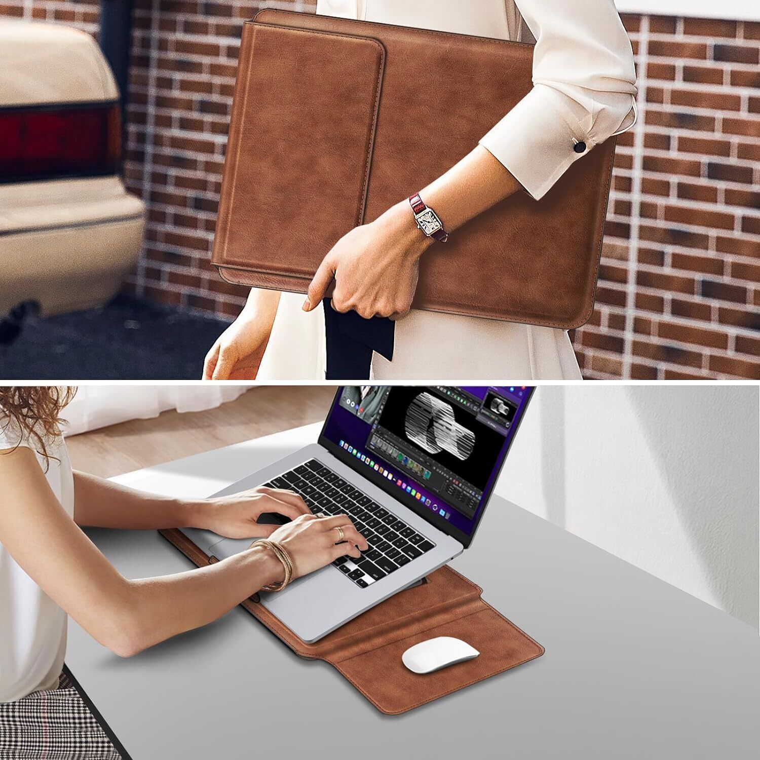 Sleeve Case for MacBook Pro 16 A2991 A2485 A2780 A2141 Leather Slim Cover Stand