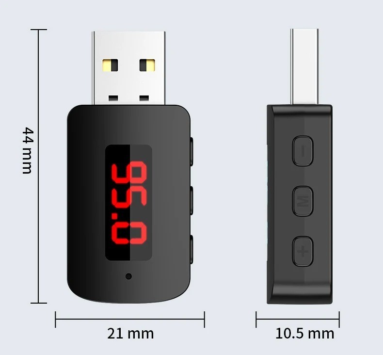 Bluetooth 5.4 Mini USB Receiver with LED Display Handsfree Call Car Kit for FM