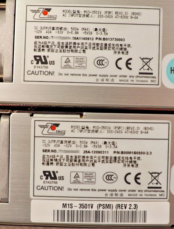 Zippy EMACS M1S-3501V B00M1S050V / B01373003 500W PSU Switching Power Supply