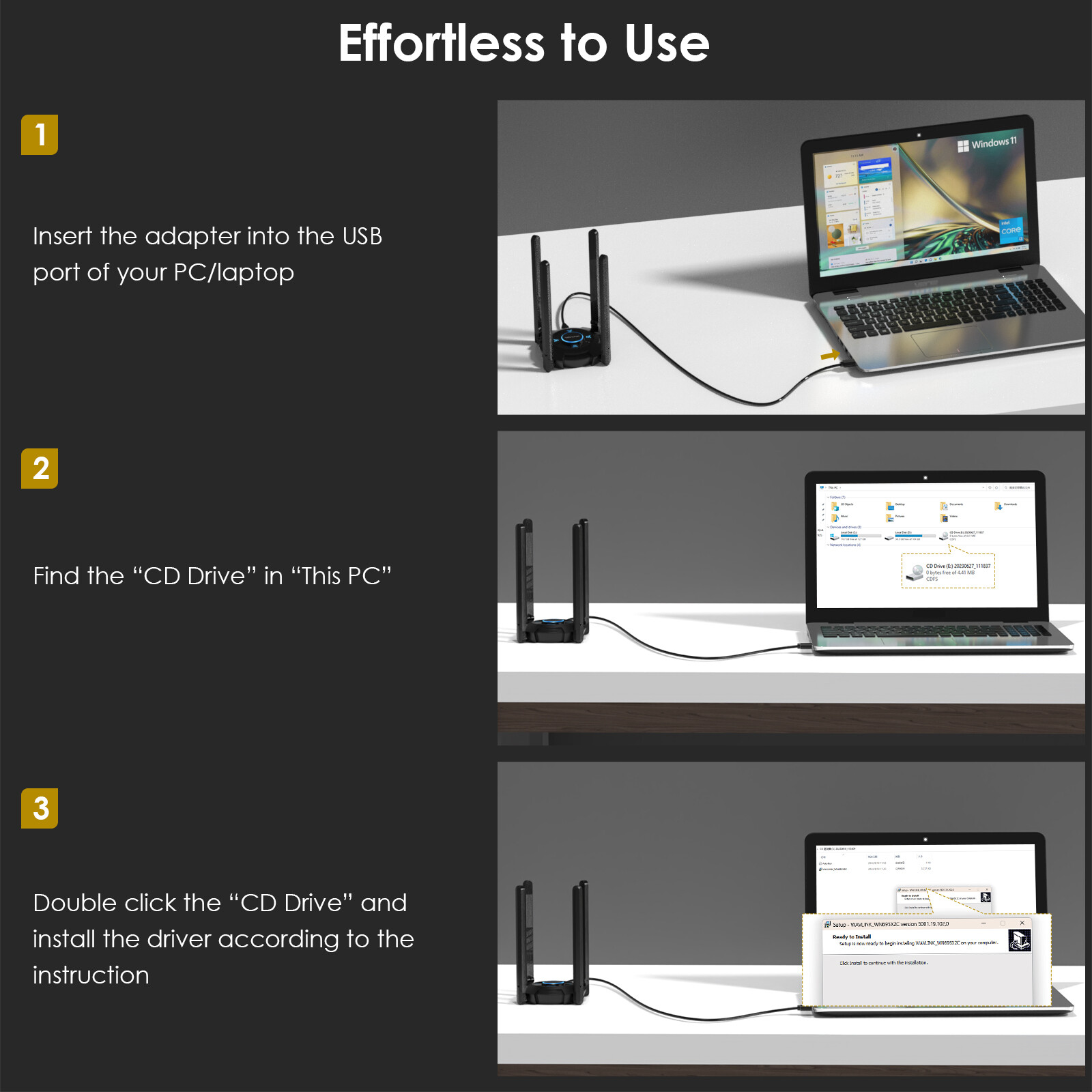 WAVLINK AX5400 USB WiFi 6E Adapter for PC 6G/5.8G/2.4G USB3.0 WiFi Dongle WPA3