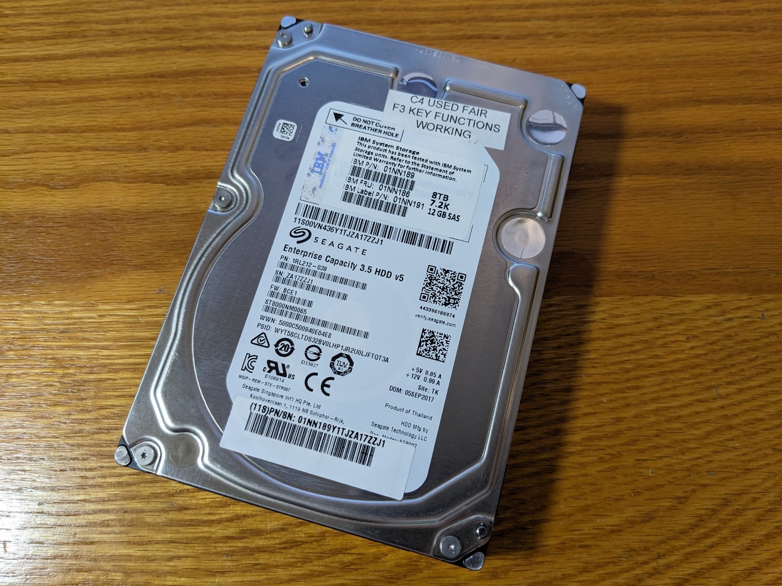 Seagate 8TB Enterprise v5 7.2K SAS 3.5″ Hard Drive HDD ST8000NM0065 -100% Health