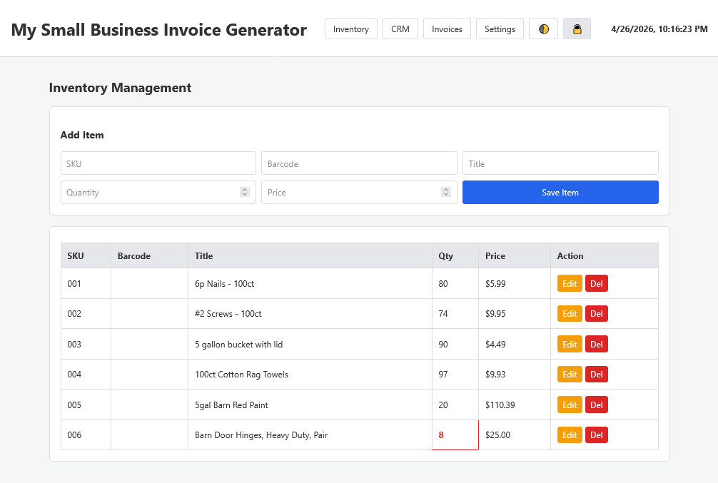 Universal O.S. – Small Business Invoice Generator, CRM and Inventory Management