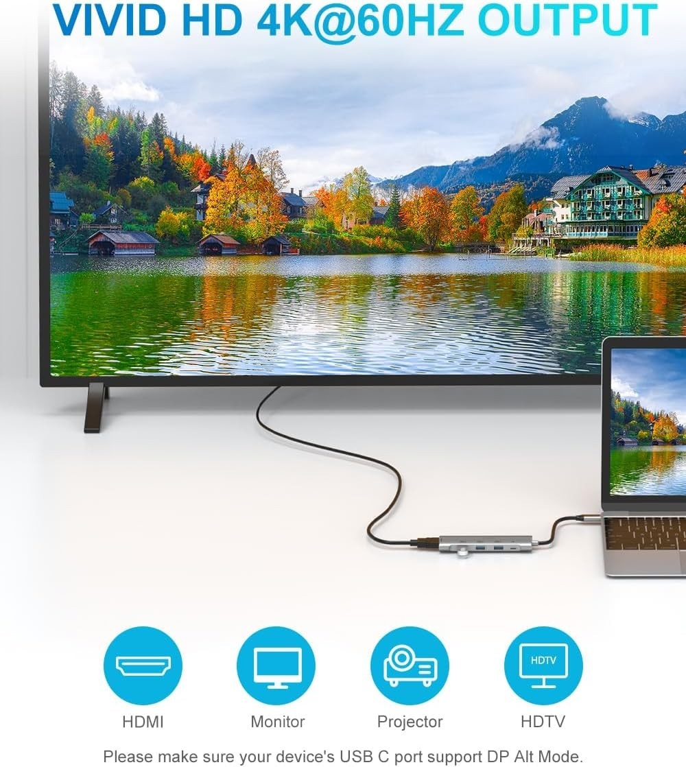 USB C Hub,USB C Hub Multiport Adapter 4K@60Hz 5 in 1 USBC to Hdmi Adapter wit…