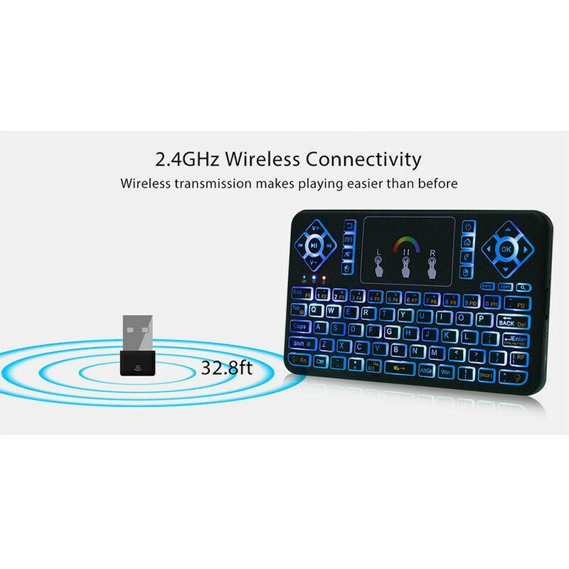 Mini 7 Color Backlit Handheld 2.4 USB Wireless Keyboard Keypad Fly Mouse Remote