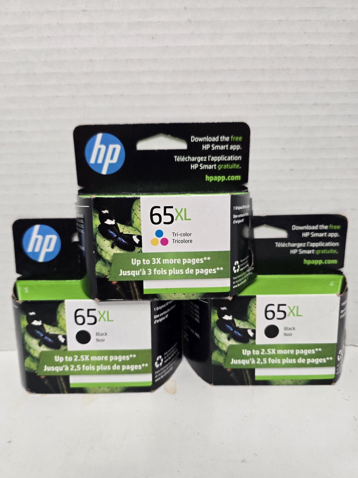 HP 65XL 1 Tri-color 2 Black Lot Ink Cartridge NEW GENUINE Malaysia June 2023