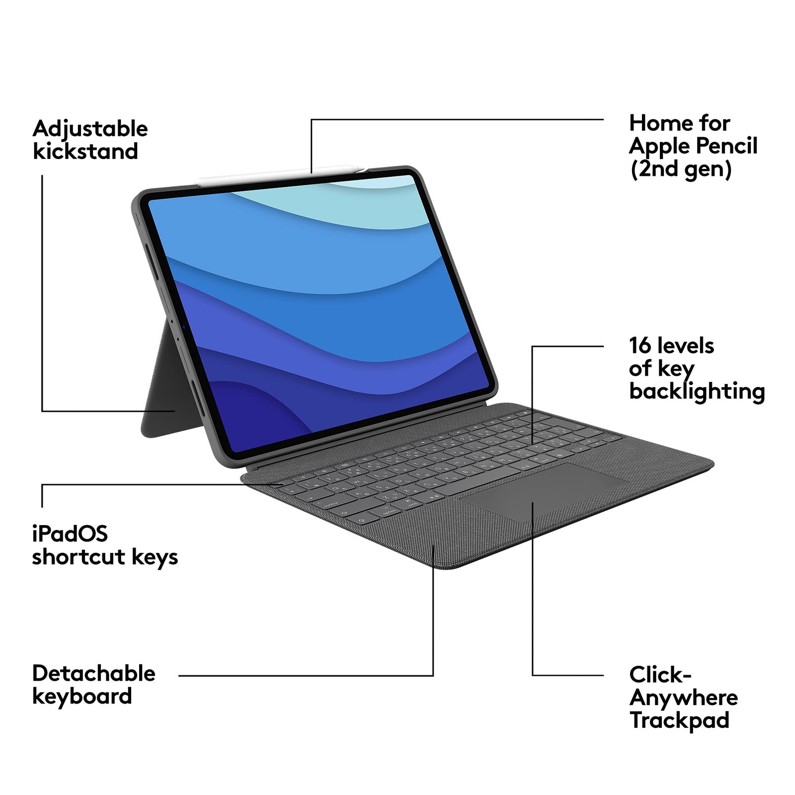 Logitech Combo Touch iPad Pro 12.9-inch (5th, 6th gen-2021, 2022) Keyboard Case