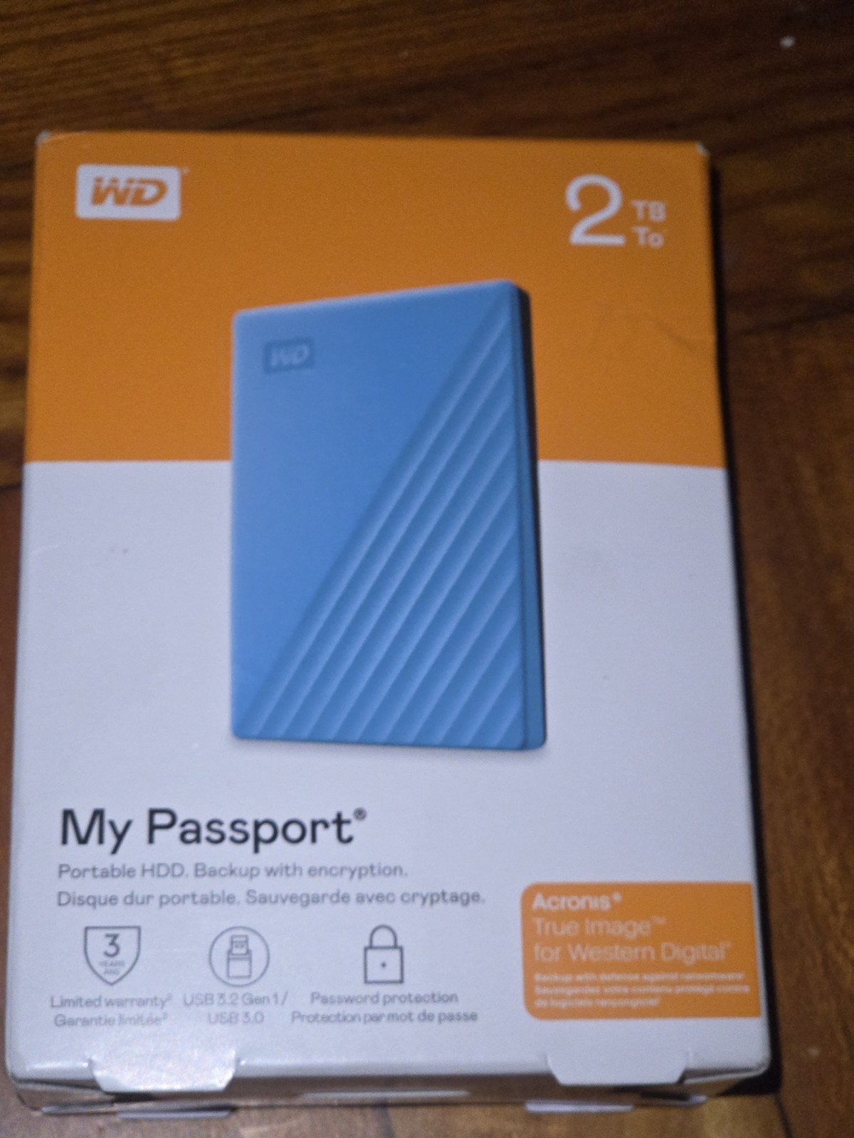 WD 2TB My Passport Portable External Hard Drive Blue password protection USB 3.0