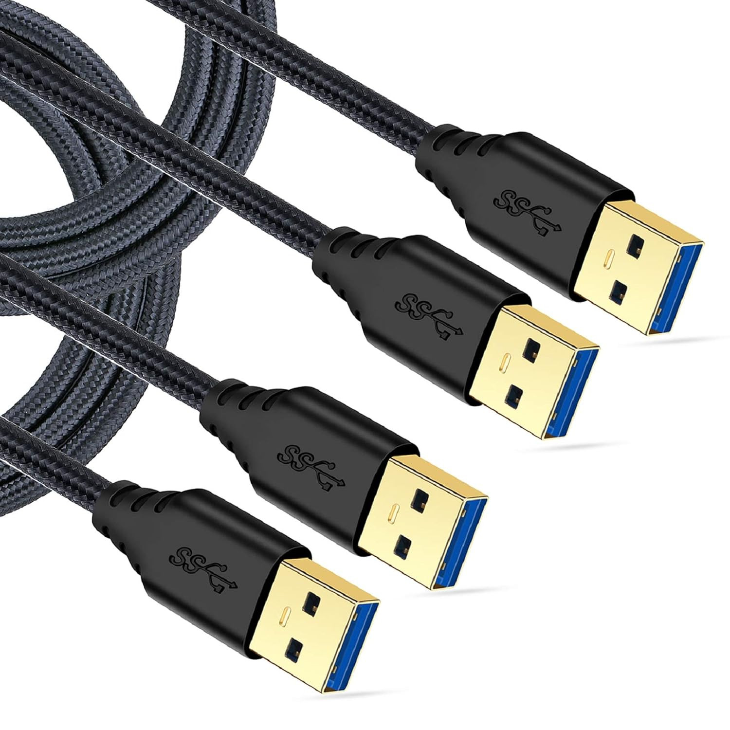 USB 3.0 Cable Male to Male, 2-Pack Braided 6ft USB to USB Cable Type A Male Doub