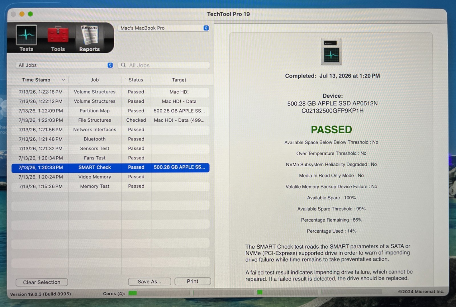 2020 MacBook Pro 13″ i5-1038NG7 @ 2.00GHz 16GB Ram 512GB SSD Tahoe Touch Bar
