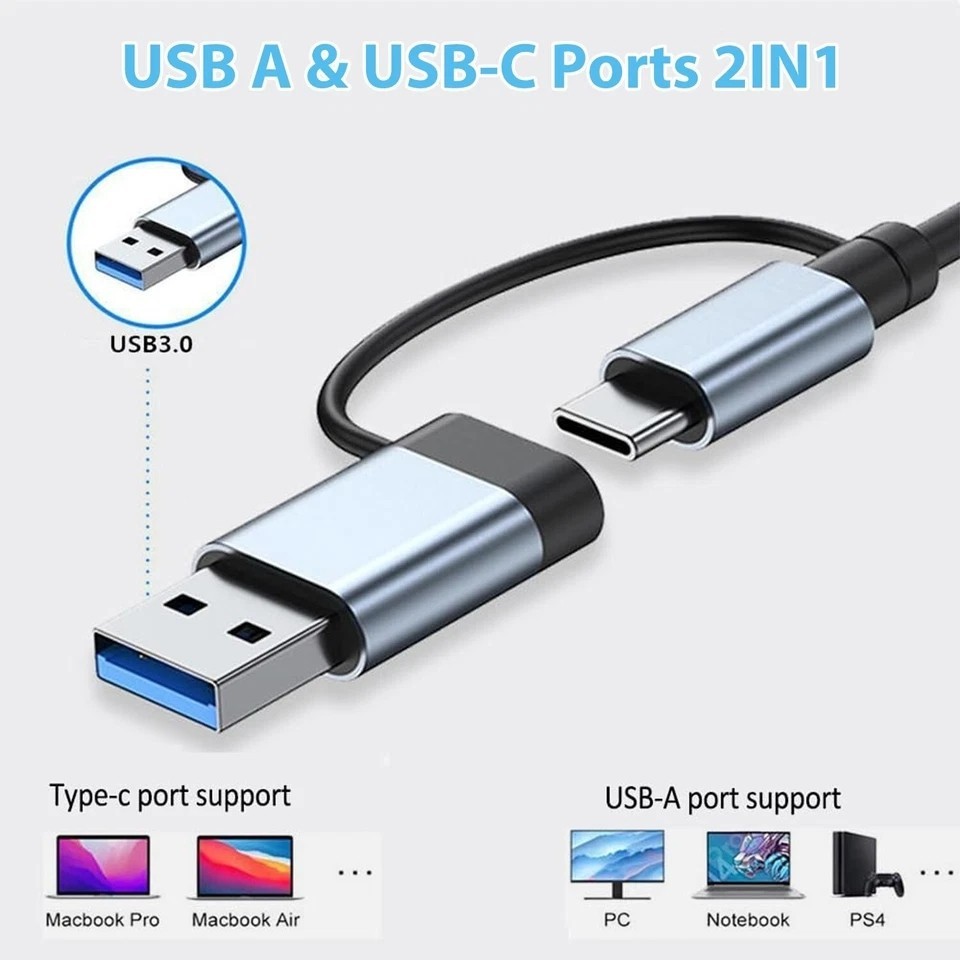 8 in 1 USB-C Hub Type C To USB 3.0 4K HDMI PD Adapter For iPhone Macbook Pro/Air