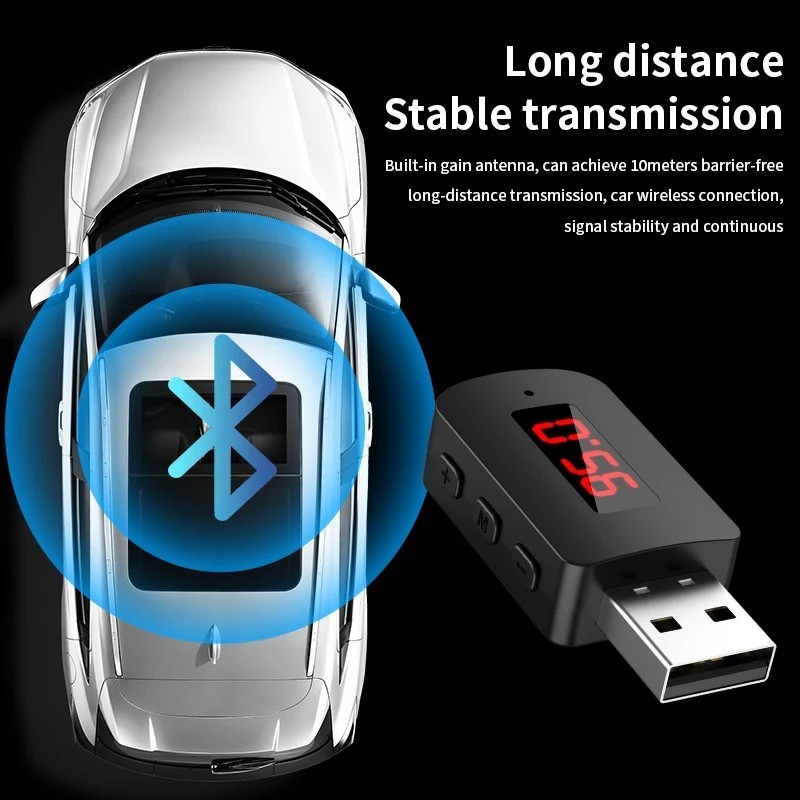 Bluetooth 5.4 Mini USB Receiver with LED Display Handsfree Call Car Kit for FM