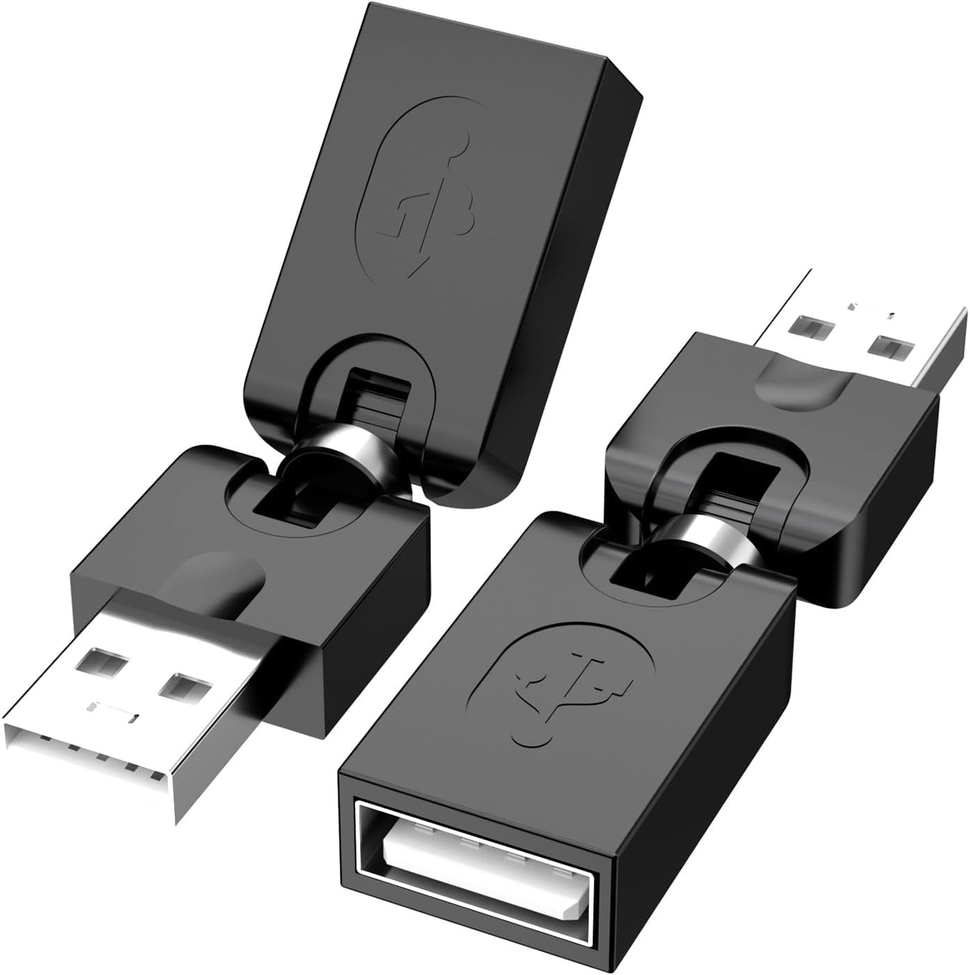 2 PCS 360 Degree Rotating USB 2.0 Adapter Male To Female Swivel Converter