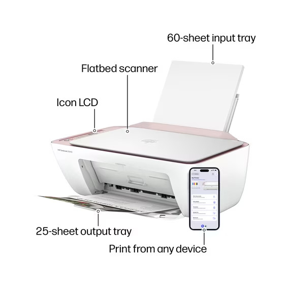 HP DeskJet 2942 Wireless All-in-One Color Inkjet Printer, Pale Rose