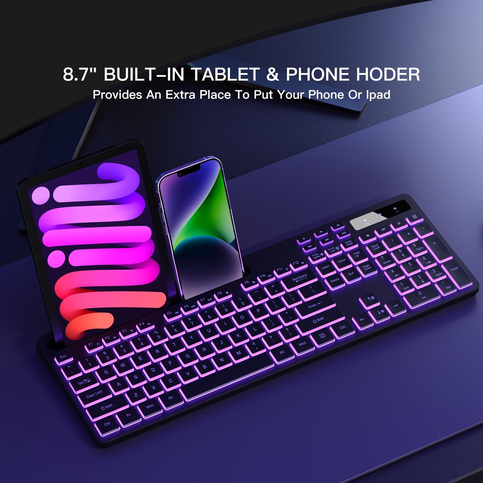 Wireless Keyboard with 7-Color RGB Backlit, Full-Size Computer Keyboard with …