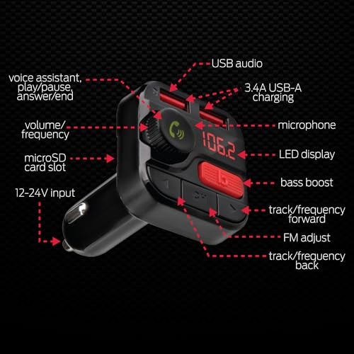 Monster Bluetooth FM Transmitter for Car Cigarette Lighter, Bass Boost, Track