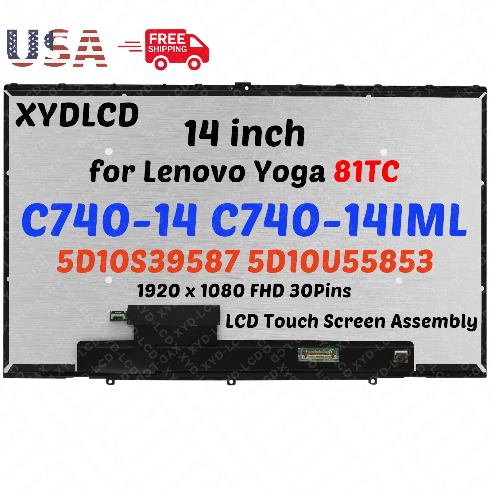 14in for Lenovo Yoga C740-14IML 81TC000QUS LCD Touch Screen Assembly w/Bezel FHD