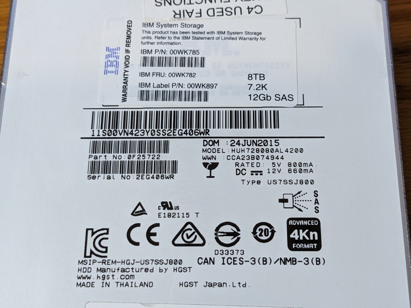 HGST 8TB Ultrastar He8 7.2K SAS 3.5″ Hard Drive HDD HUH728080AL4200 100% Health