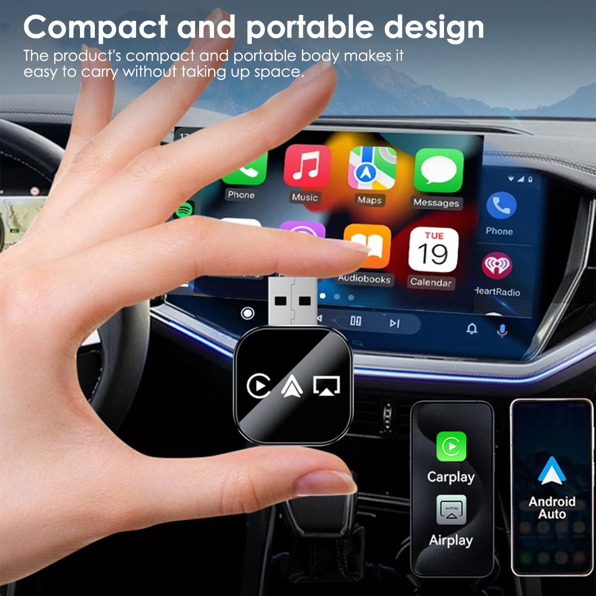 2026 Mini Carplay Adapter 3IN1 Wireless Carplay & Android Auto & Mirror Link