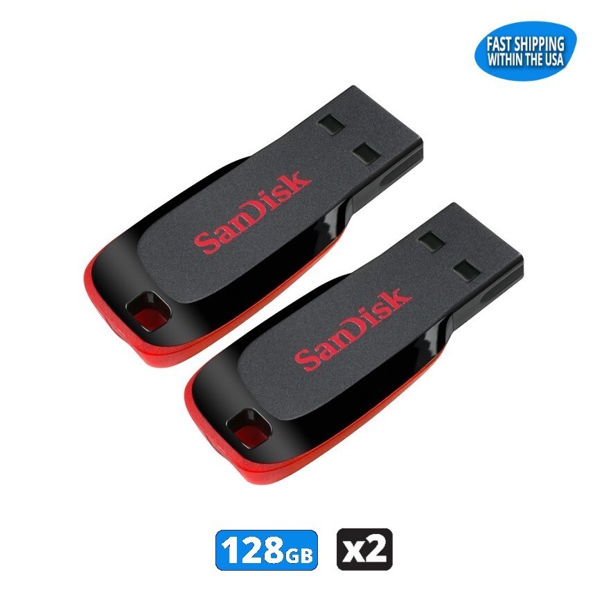 SanDisk Cruzer Blade 128GB USB 2.0 Flash Drive Thumb Drive Pen Drive (2 Pack)