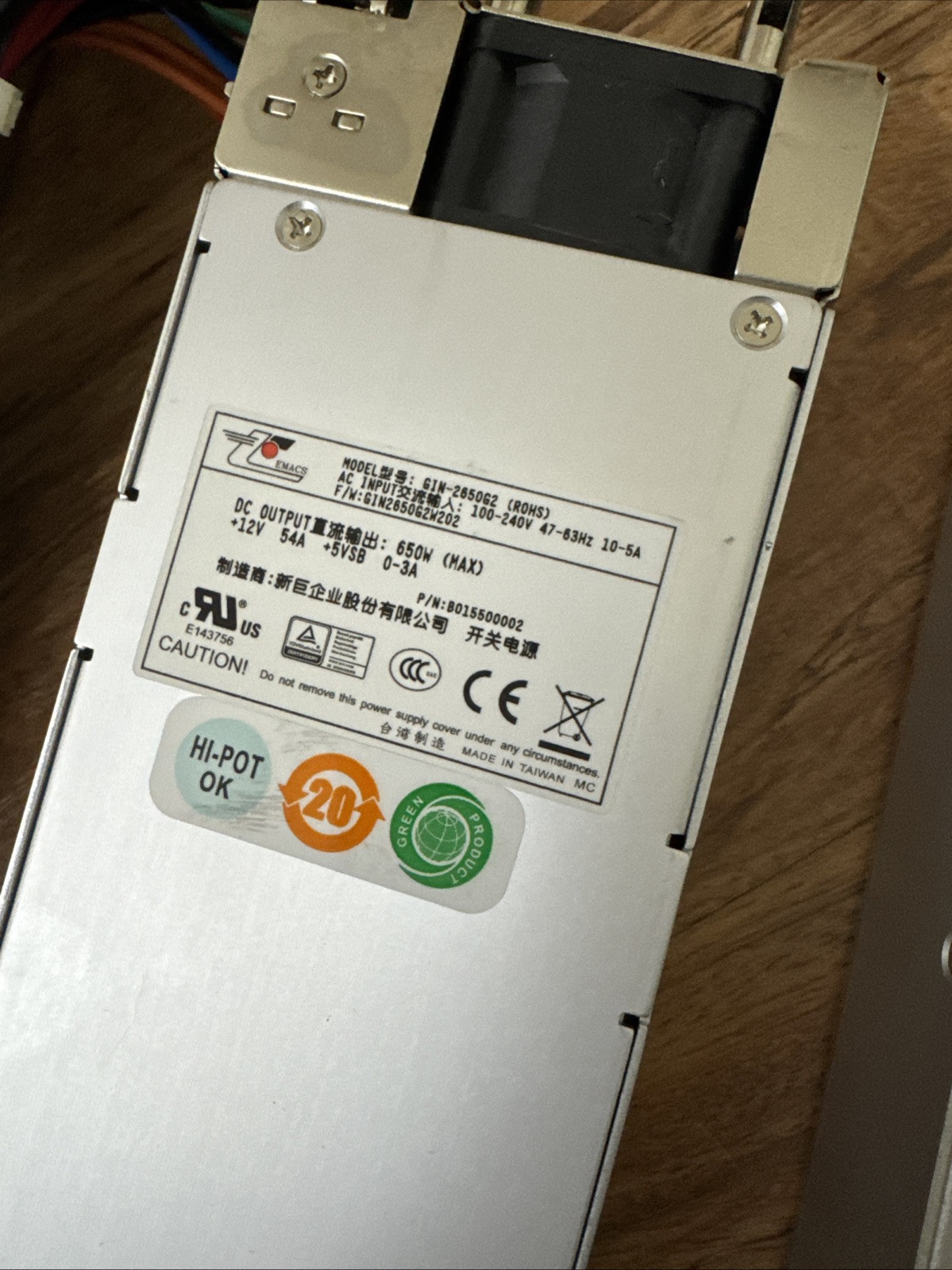 LOT OF 2 Zippy Emacs GIN-2650G2 server power supply