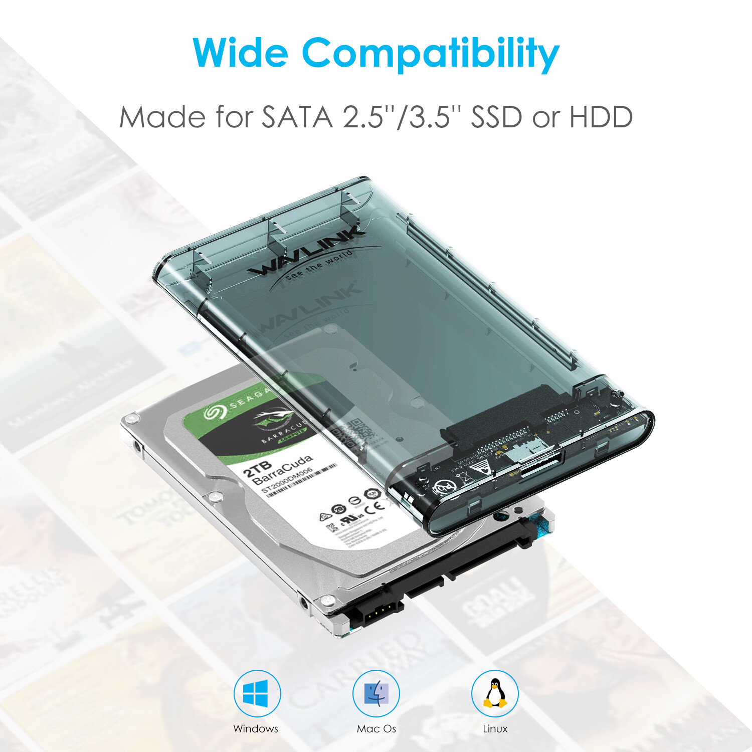 WAVLINK 2.5″ SATA USB 3.0 Hard Drive Disk HDD SSD Enclosure External Laptop Case