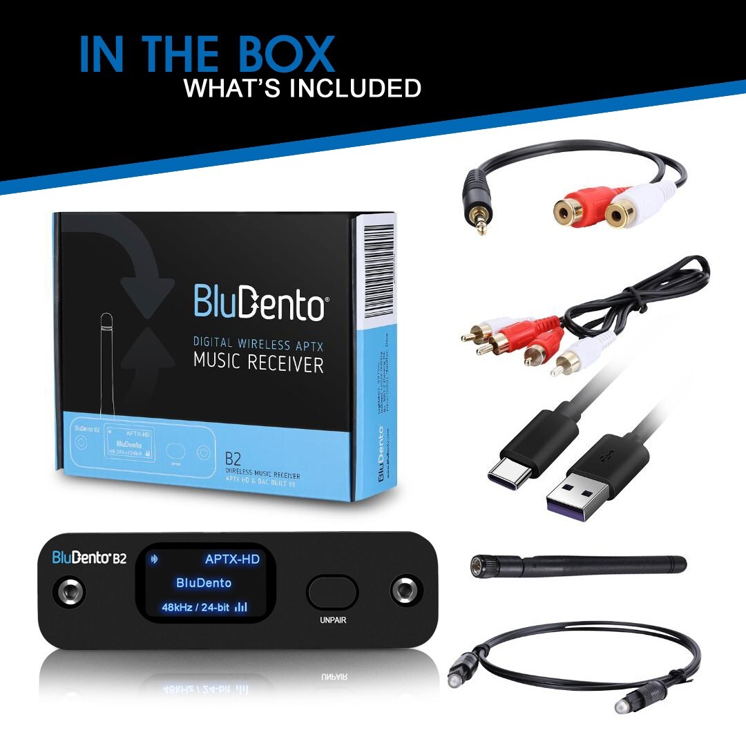 BluDento B2 True Hi-Fi aptX HD LDAC Bluetooth Audio Receiver Toslink Coaxial