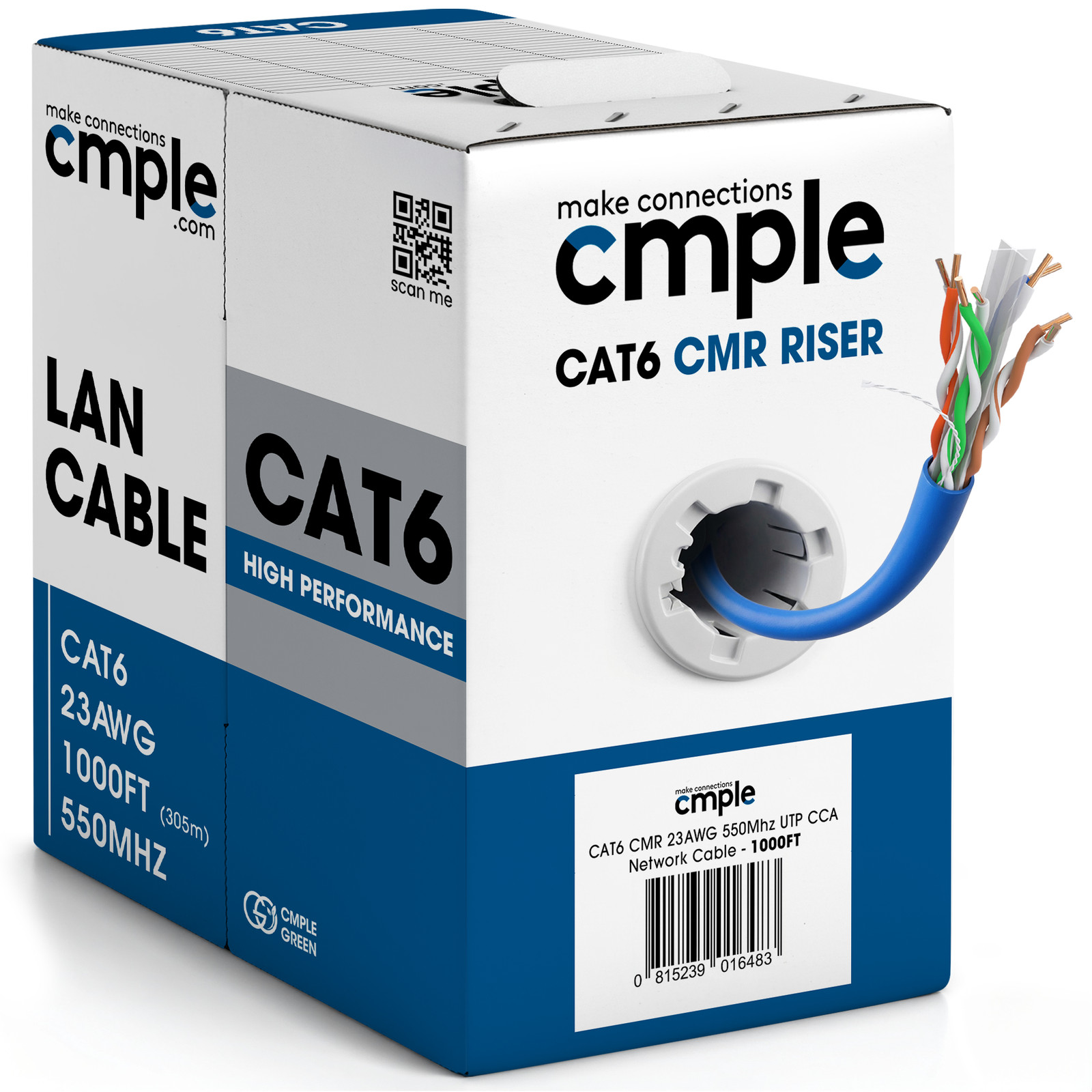 Cat6 Ethernet Cable Bulk 1000ft 23AWG CMR Riser LAN Cord Cat 6 Data Wire 550MHz