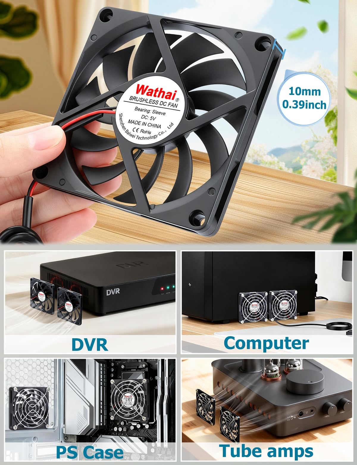 WWathai 2pcs 80mm x 10mm USB Computer Fan, USB Fans for Cooling Receiver DVR …