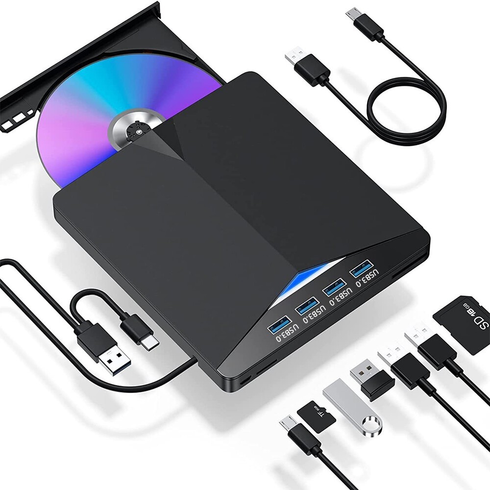 7-in-1 Slim External CD DVD Drive USB 3.0 Reader Writer Burner Player For Laptop