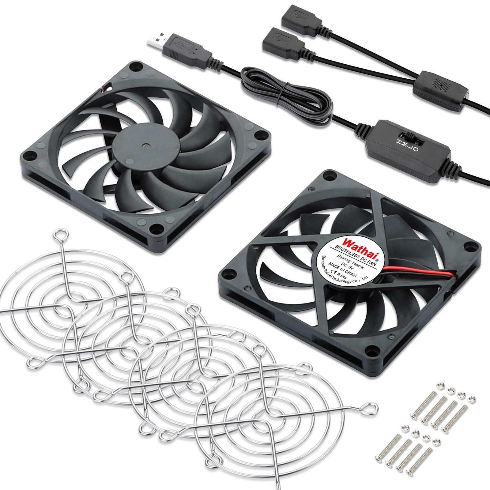 WWathai 2pcs 80mm x 10mm USB Computer Fan, USB Fans for Cooling Receiver DVR …