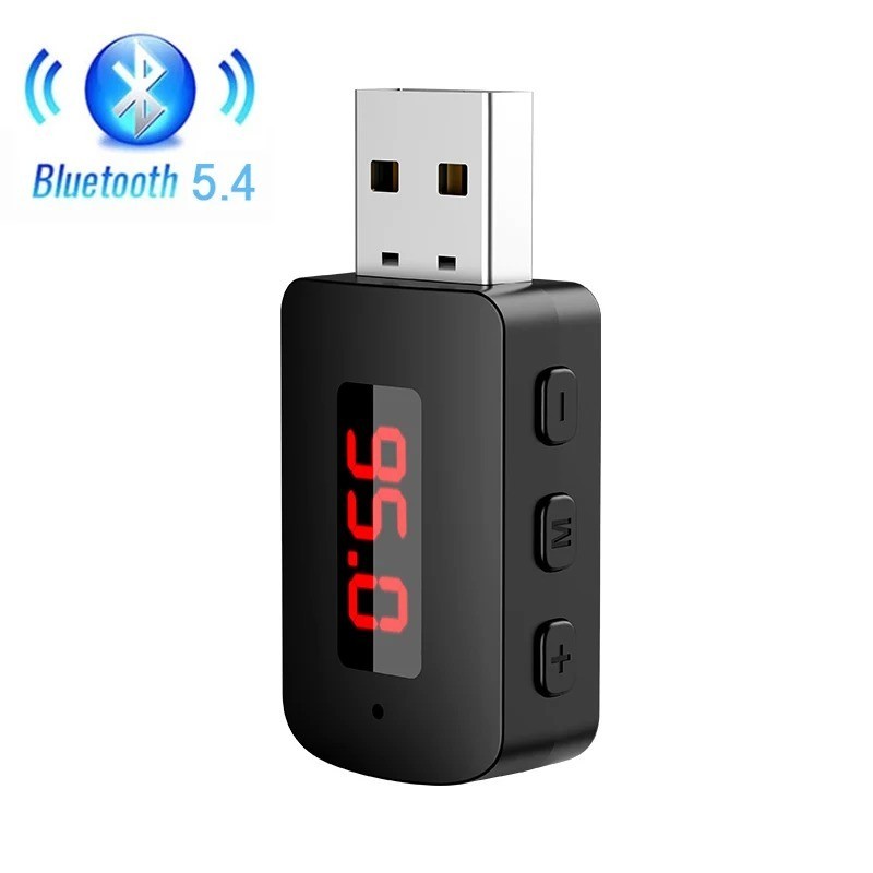 Bluetooth 5.4 Mini USB Receiver with LED Display Handsfree Call Car Kit for FM