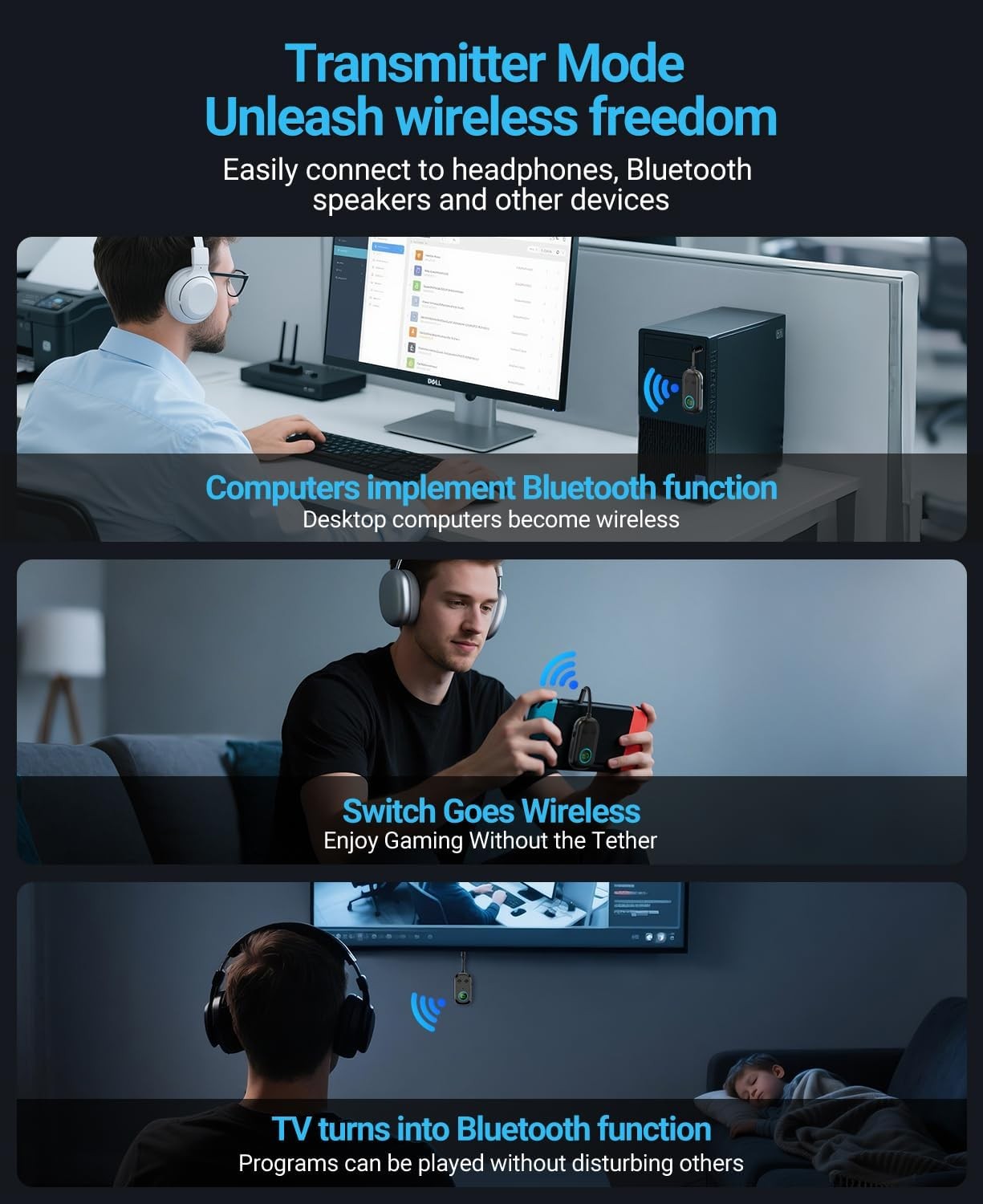 Bluetooth Transmitter Receiver, 3.5MM to Bluetooth 5.3 Transmitter, 2-in-1 Airpl