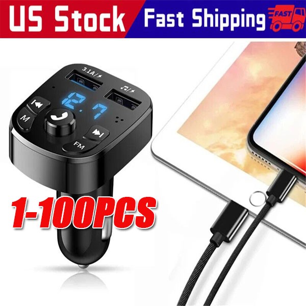 Bluetooth 5.0 Car Wireless FM Transmitter Adapter 2USB PD Charger AUX Hands lot