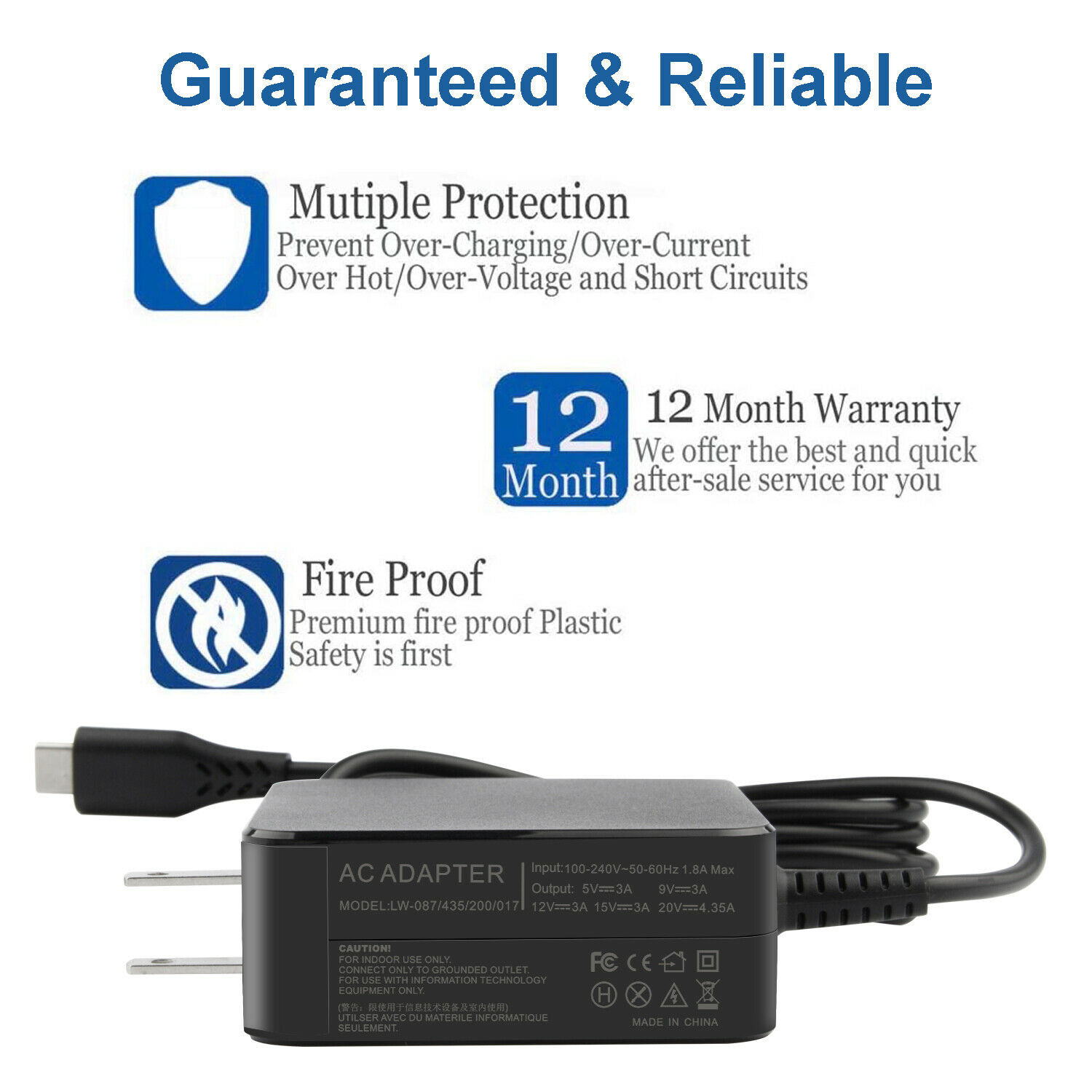 USB-C Adapter Charger for Lenovo ThinkPad ADLX65YDC2A ADLX65YLC2D ADLX65YDC2D
