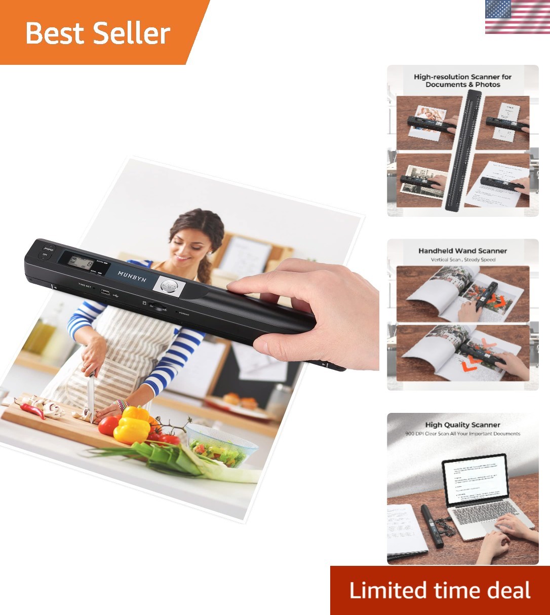Effortless Scanning: 900 DPI Portable Scanner for Photos & Documents, Black