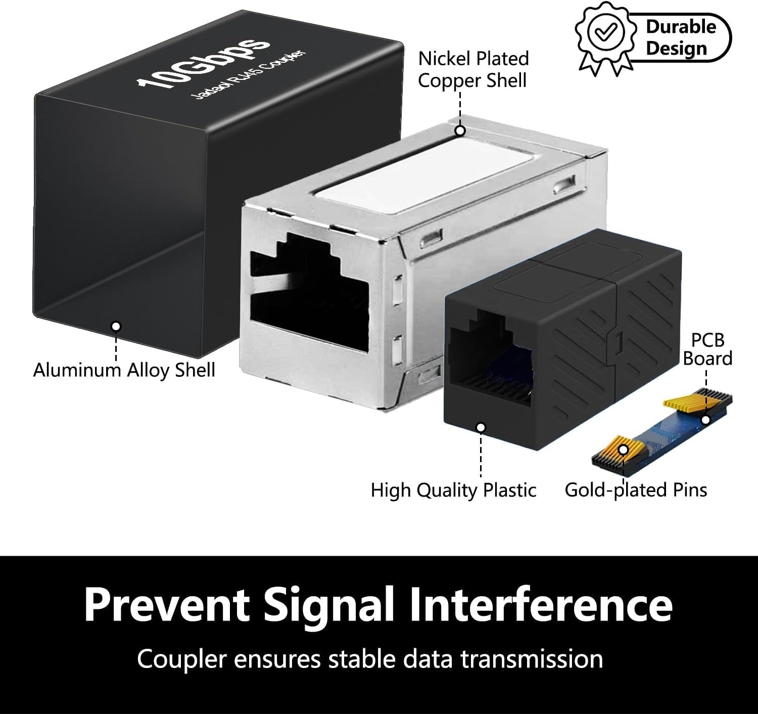 Gold-Plated 10Gbps RJ45 Coupler Set – Extend Your Network Up to 328ft, 3-Pack