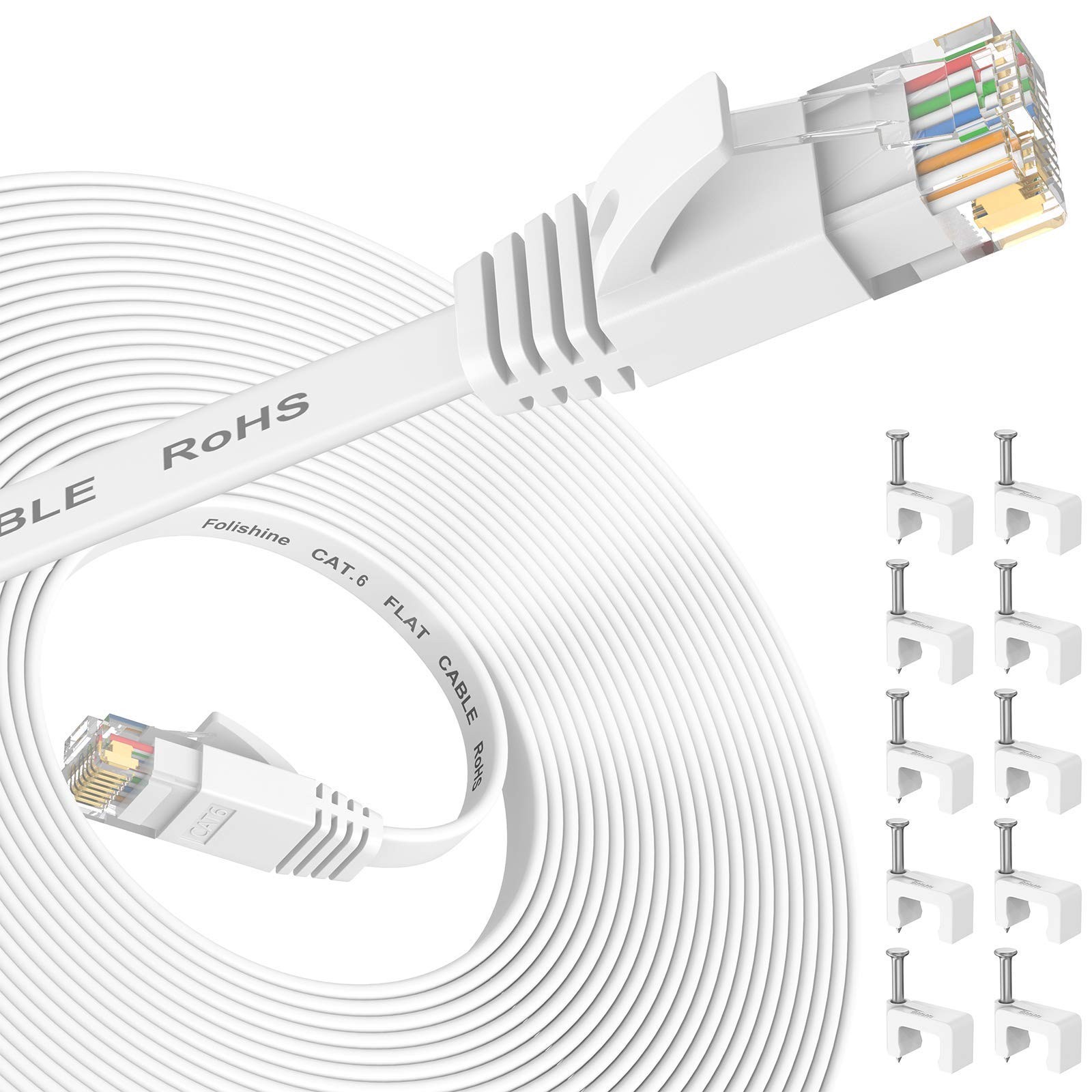 Cat 6 Ethernet Cable 25 Ft High Speed Internet Network LAN Cable White Cord