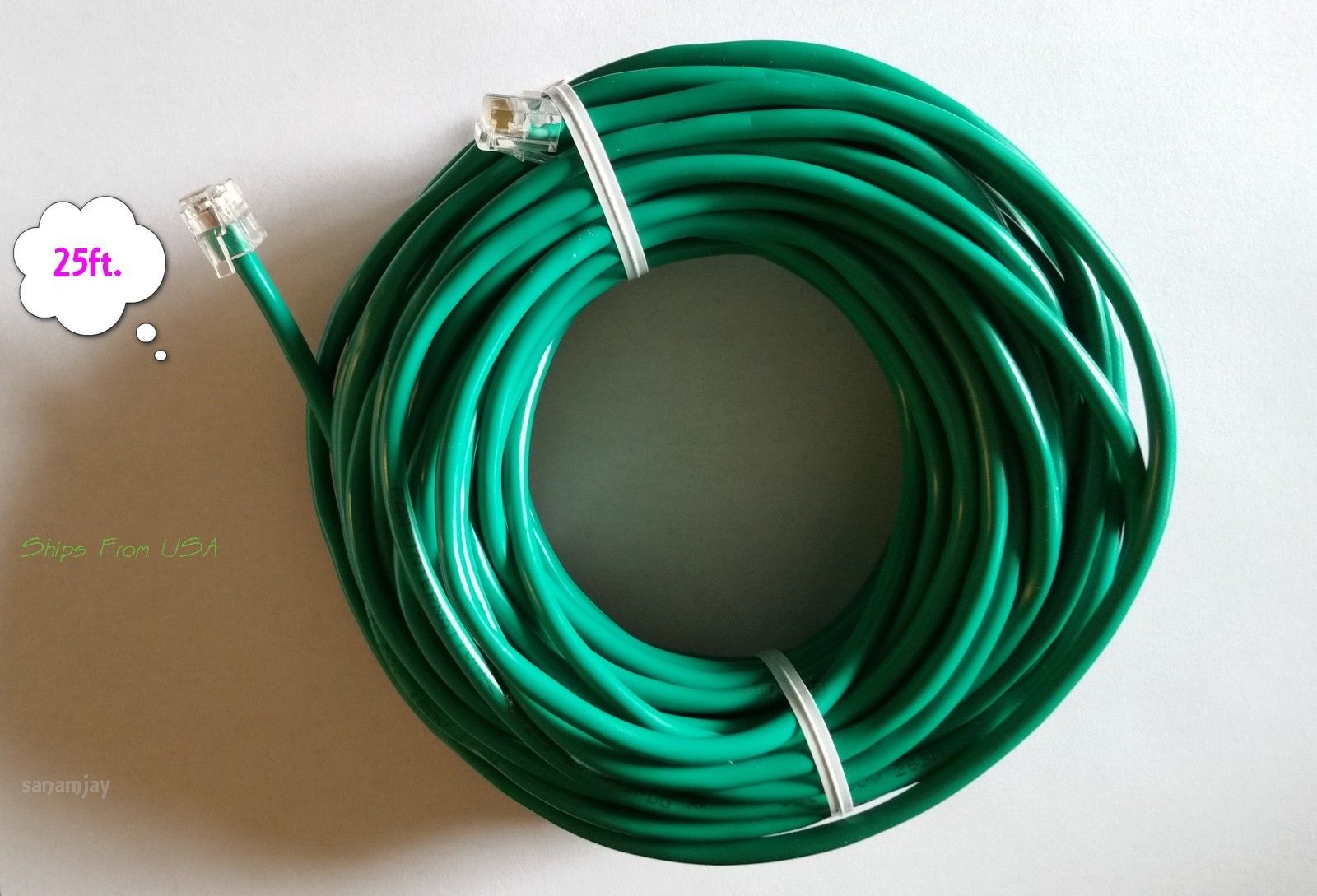 25ft. RJ11 RJ12 Green DSL Telephone Data Cable for AT$T, CenturyLink, EarthLink