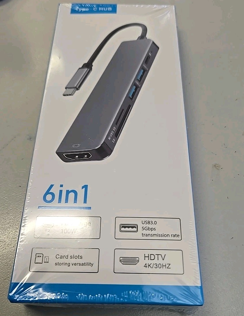 New Sealed – 6 in 1 Type C USB Hub – Type C, USB 3.0 4K HDMI, Card Slots -NEW!
